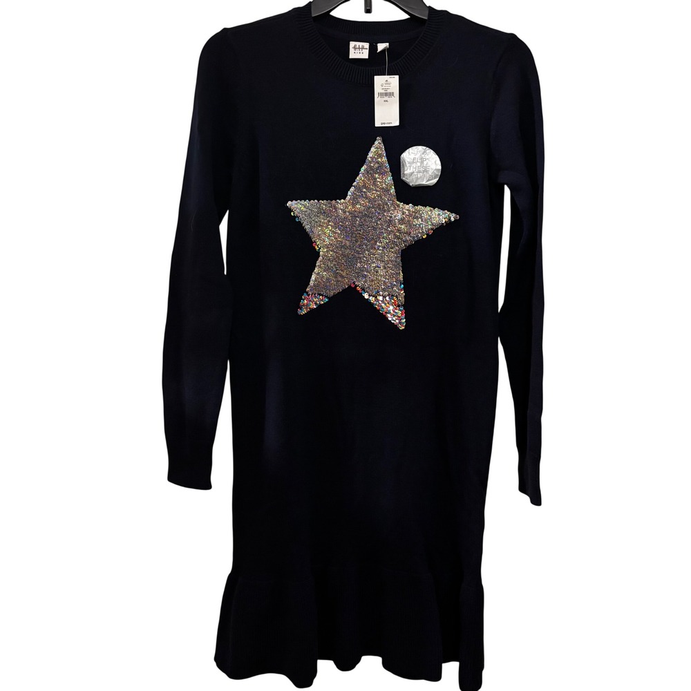 Gap Kids Girls Sweater Dress XXL NWT Navy Sequins Star